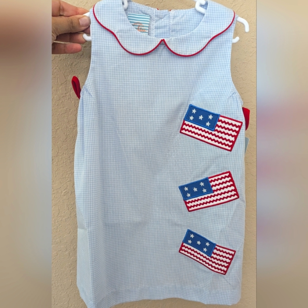 Southern Sunshine Toddler Girl dress with American flag applique 24M, nwt